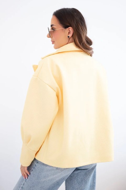 Kurtka damska krótka dwurzędowa z kołnierzem żółta