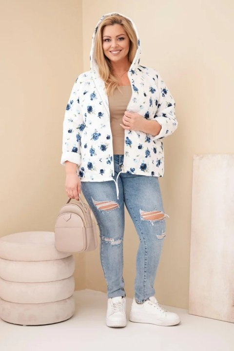 Kurtka damska wiosenna Plus Size w drobnym wzorem w kwiaty granatowa