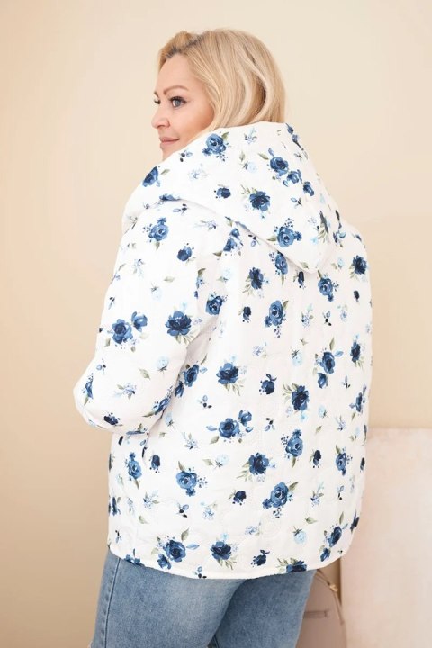 Kurtka damska wiosenna Plus Size w drobnym wzorem w kwiaty granatowa