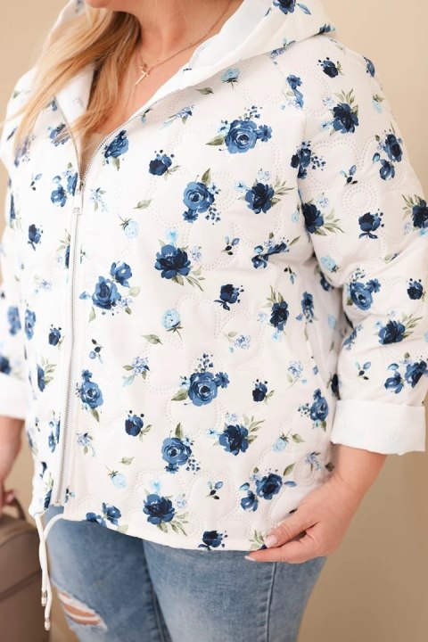 Kurtka damska wiosenna Plus Size w drobnym wzorem w kwiaty granatowa