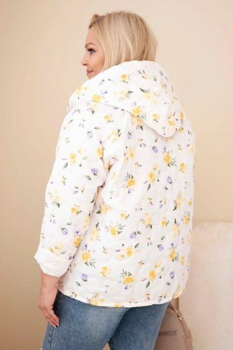 Kurtka damska wiosenna Plus Size w drobnym wzorem w kwiaty żółta