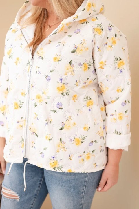 Kurtka damska wiosenna Plus Size w drobnym wzorem w kwiaty żółta
