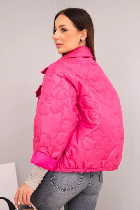 Kurtka damska wiosenna pikowana z kwiatowym wzorem fuksja