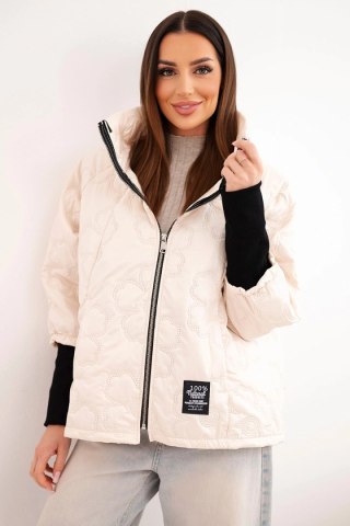 Kurtka damska wiosenna pikowana z ozdobnym tłoczeniem i zamkiem jasno beżowa