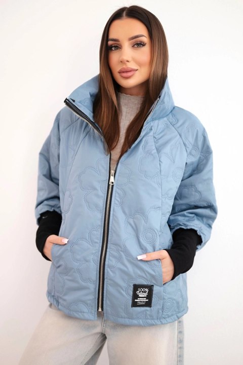 Kurtka damska wiosenna pikowana z ozdobnym tłoczeniem i zamkiem jeansowa