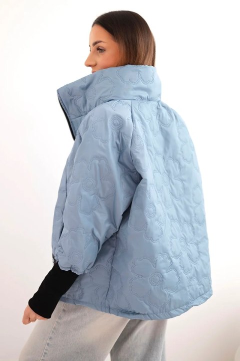 Kurtka damska wiosenna pikowana z ozdobnym tłoczeniem i zamkiem jeansowa