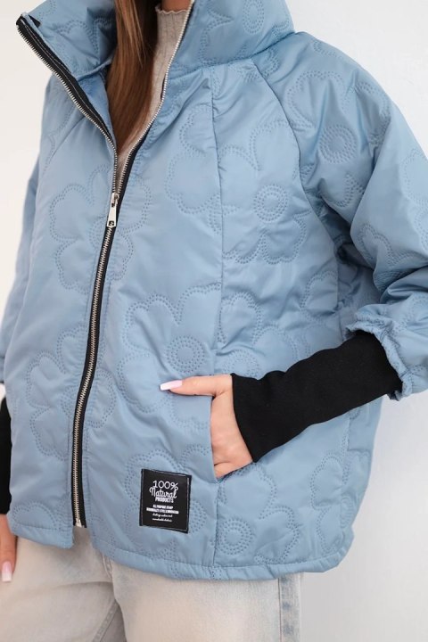 Kurtka damska wiosenna pikowana z ozdobnym tłoczeniem i zamkiem jeansowa