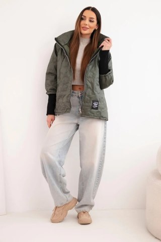 Kurtka damska wiosenna pikowana z ozdobnym tłoczeniem i zamkiem khaki