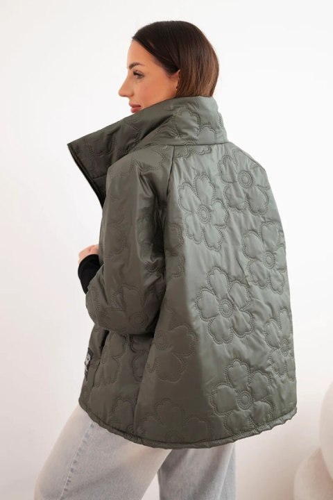 Kurtka damska wiosenna pikowana z ozdobnym tłoczeniem i zamkiem khaki
