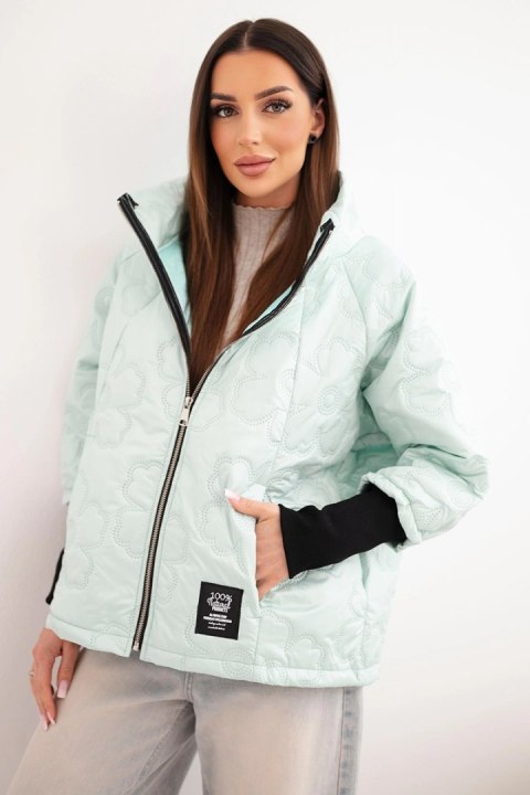 Kurtka damska wiosenna pikowana z ozdobnym tłoczeniem i zamkiem miętowa