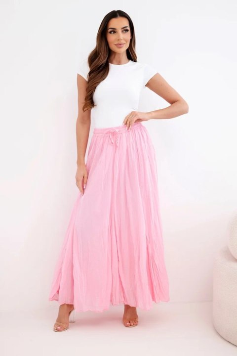 Spódnica damska maxi bawełniana z gumką w pasie cukierkowy róż