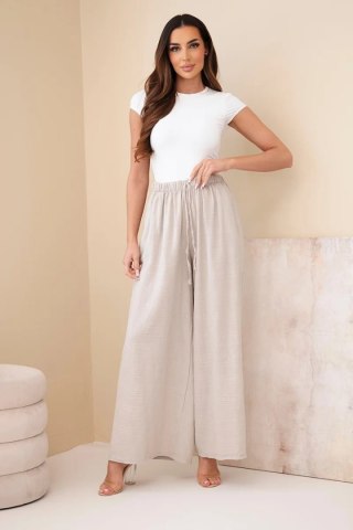 Spodnie damskie szerokie bawełniane z gumką w pasie beżowe