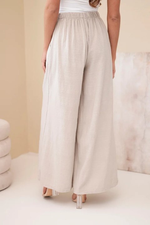 Spodnie damskie szerokie bawełniane z gumką w pasie beżowe