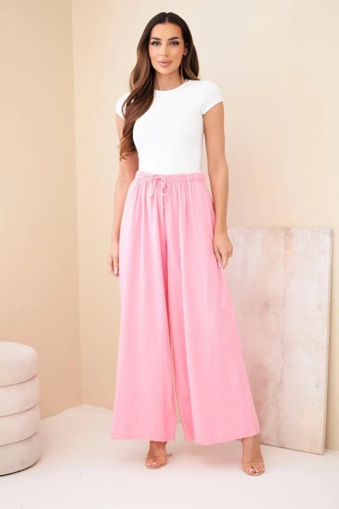 Spodnie damskie szerokie bawełniane z gumką w pasie cukierkowy róż