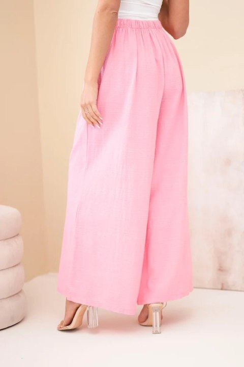 Spodnie damskie szerokie bawełniane z gumką w pasie cukierkowy róż