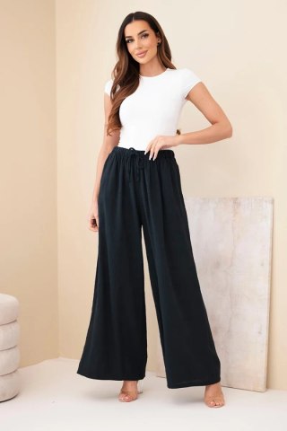 Spodnie damskie szerokie bawełniane z gumką w pasie czarne
