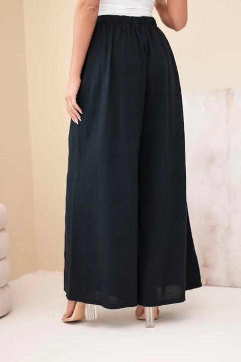 Spodnie damskie szerokie bawełniane z gumką w pasie czarne