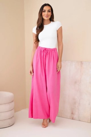 Spodnie damskie szerokie bawełniane z gumką w pasie różowe