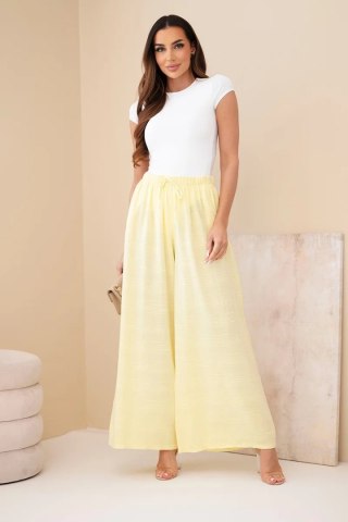Spodnie damskie szerokie bawełniane z gumką w pasie żółte