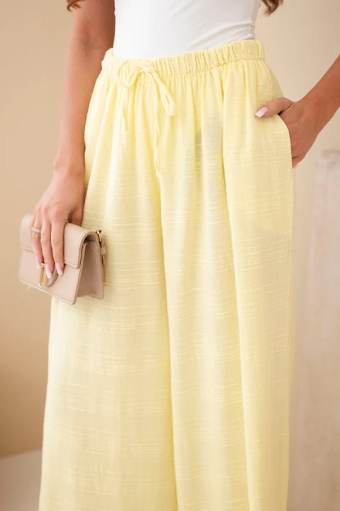 Spodnie damskie szerokie bawełniane z gumką w pasie żółte