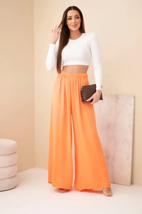 Spodnie damskie wiskozowe szerokie z gumką w pasie pomarańczowe