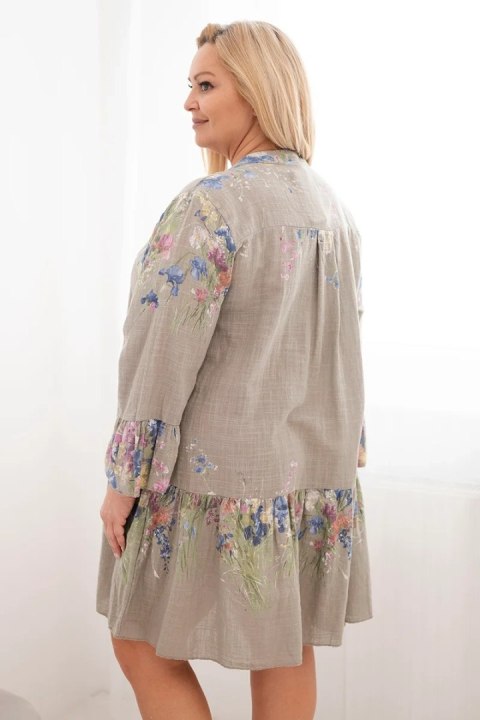 Sukienka damska bawełniana Plus Size z dekoltem V i guzikami kwiatowy wzór fango