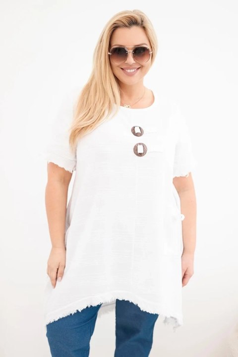 Sukienka damska bawełniana Plus Size z dłuższym tyłem i kieszenią biała