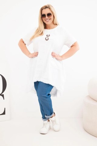 Sukienka damska bawełniana Plus Size z dłuższym tyłem i kieszenią biała