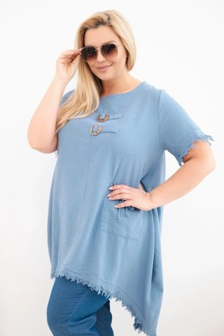Sukienka damska bawełniana Plus Size z dłuższym tyłem i kieszenią jeansowa