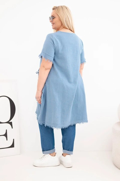 Sukienka damska bawełniana Plus Size z dłuższym tyłem i kieszenią jeansowa