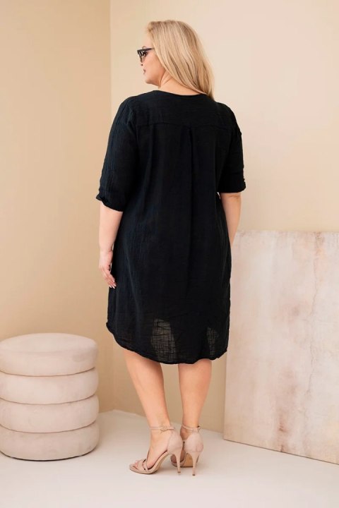 Sukienka damska bawełniana Plus Size z wiązaniem przy dekolcie czarna