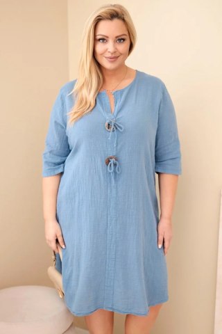 Sukienka damska bawełniana Plus Size z wiązaniem przy dekolcie jeansowa
