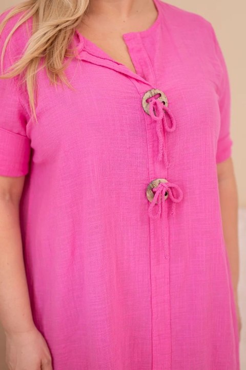 Sukienka damska bawełniana Plus Size z wiązaniem przy dekolcie różowa