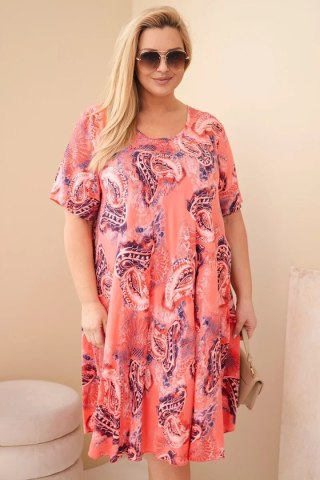 Sukienka damska wiskozowa Plus Size z krótkim rękawem i fasonem paisley malinowa