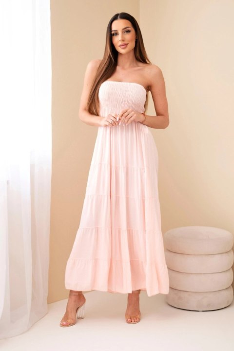 Sukienka damska wiskozowa z elastyczną górą pudrowy róż