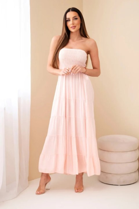 Sukienka damska wiskozowa z elastyczną górą pudrowy róż