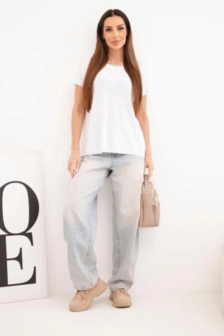 Bluzka damska wiskozowa oversize z krótkim rękawem i okrągłym dekoltem biała