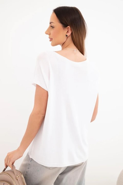 Bluzka damska wiskozowa oversize z krótkim rękawem i okrągłym dekoltem biała