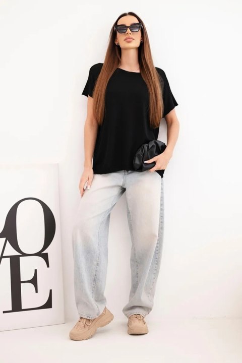 Bluzka damska wiskozowa oversize z krótkim rękawem i okrągłym dekoltem czarna