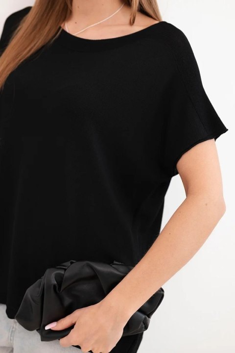 Bluzka damska wiskozowa oversize z krótkim rękawem i okrągłym dekoltem czarna