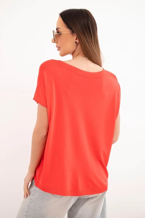 Bluzka damska wiskozowa oversize z krótkim rękawem i okrągłym dekoltem czerwona