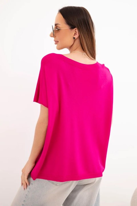 Bluzka damska wiskozowa oversize z krótkim rękawem i okrągłym dekoltem fuksja