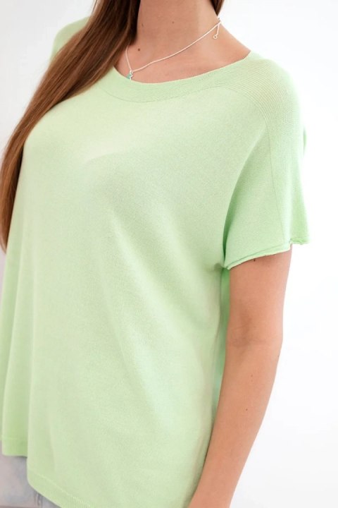 Bluzka damska wiskozowa oversize z krótkim rękawem i okrągłym dekoltem jabłkowa