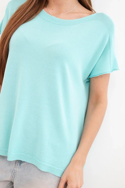 Bluzka damska wiskozowa oversize z krótkim rękawem i okrągłym dekoltem miętowa