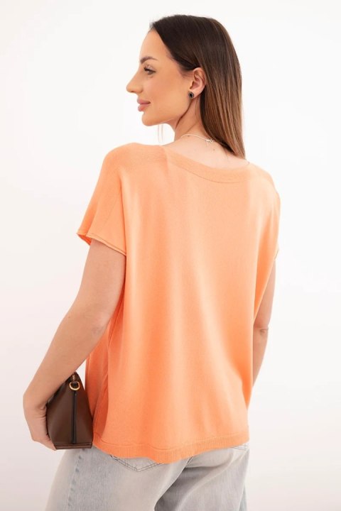 Bluzka damska wiskozowa oversize z krótkim rękawem i okrągłym dekoltem pomarańczowa