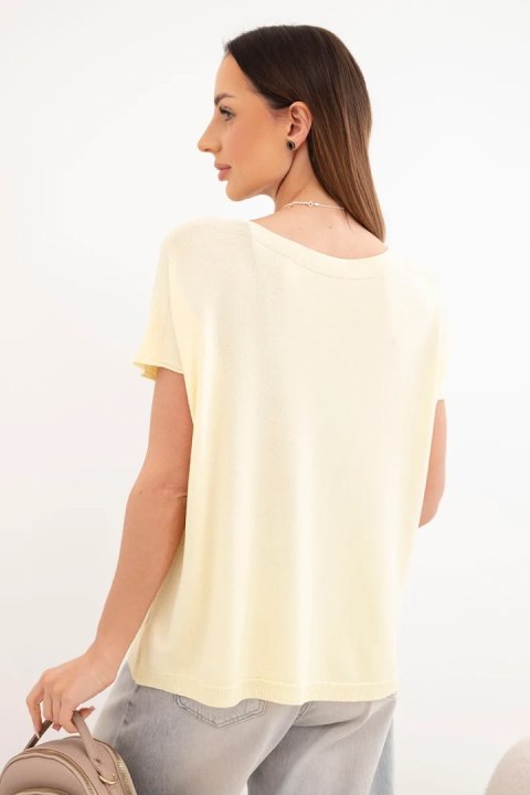 Bluzka damska wiskozowa oversize z krótkim rękawem i okrągłym dekoltem żółta