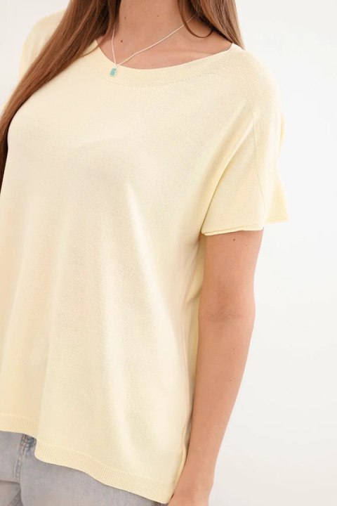 Bluzka damska wiskozowa oversize z krótkim rękawem i okrągłym dekoltem żółta