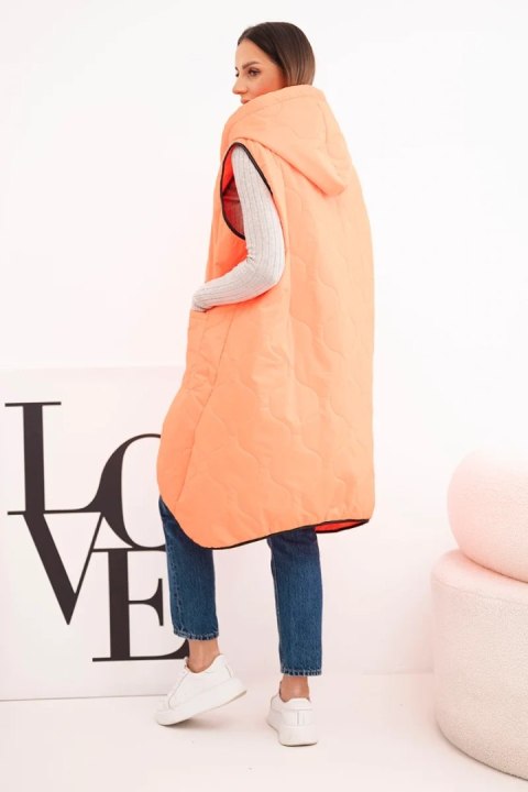 Kamizelka damska pikowana Plus Size z kapturem zapinana na zamek pomarańczowy neon