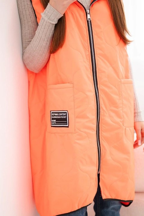 Kamizelka damska pikowana Plus Size z kapturem zapinana na zamek pomarańczowy neon