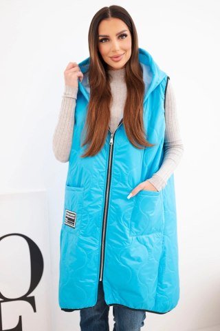 Kamizelka damska pikowana Plus Size z kapturem zapinana na zamek turkusowa